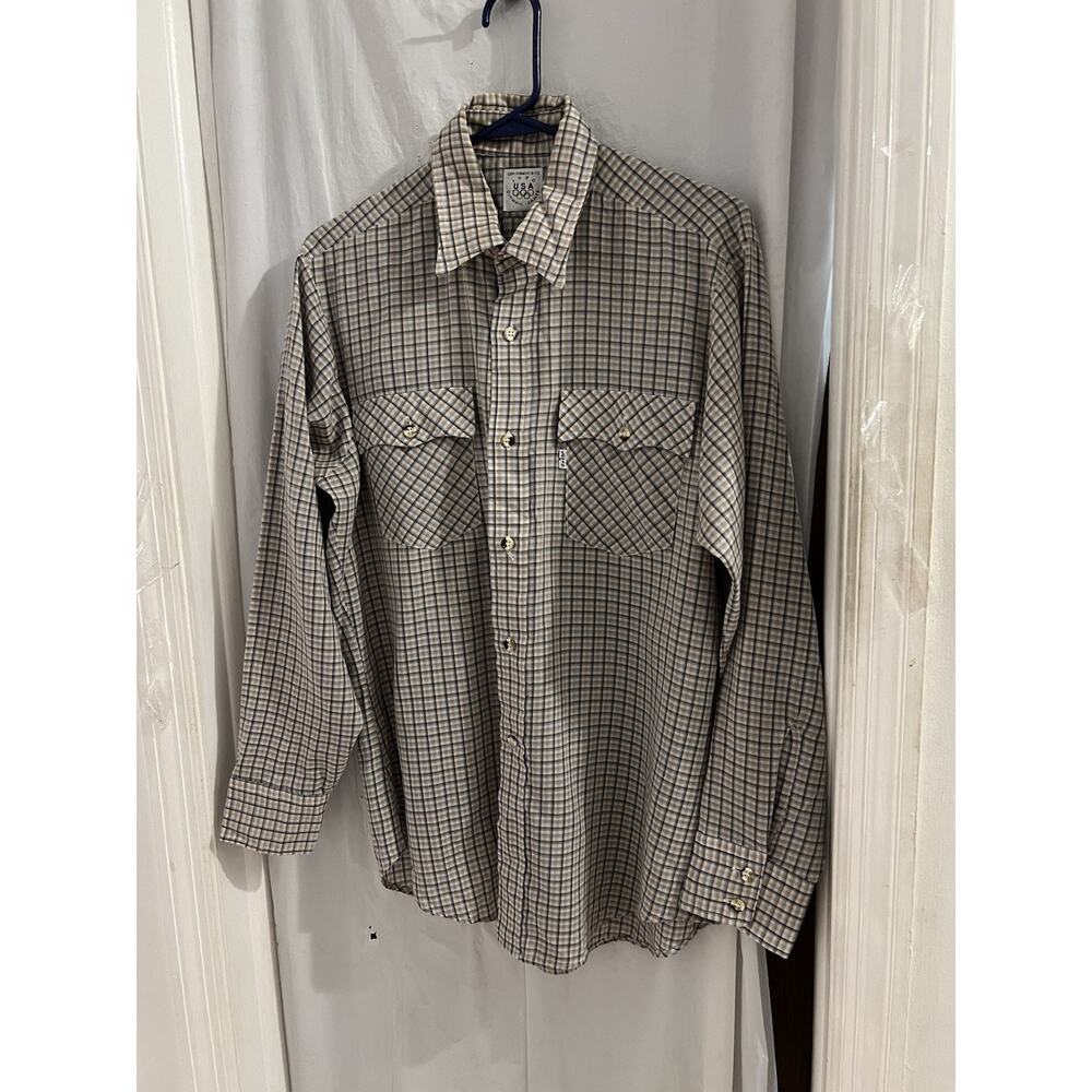 Levi's Strauss 1980 USA Olympic Games Button Up Shirt Large Vintage Blue Plaid